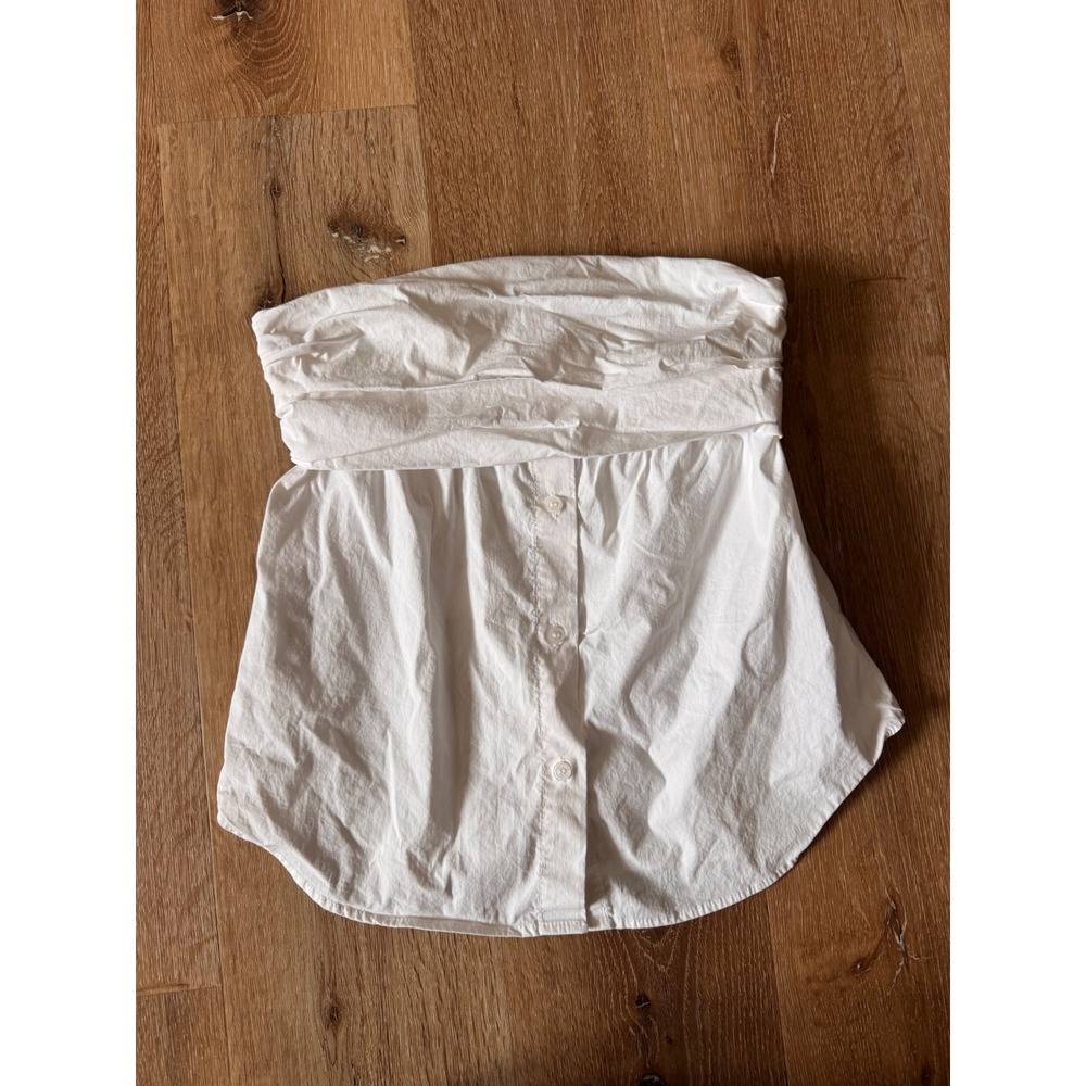 Zara White Strapless Button Down Tube Top Cotton Draped Corset Size XS
